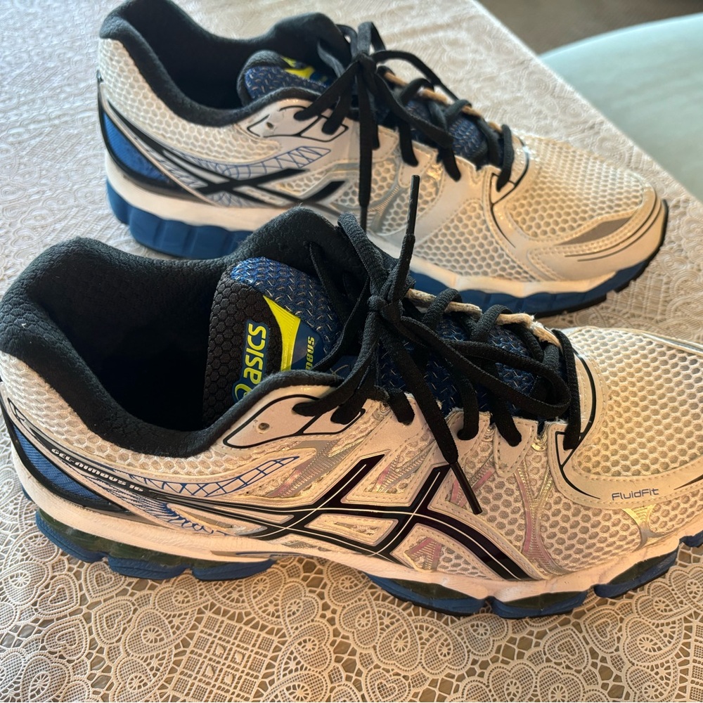 Asics Gel Nimbus 16 T437n Men Size Us 10 White Black Blue Running